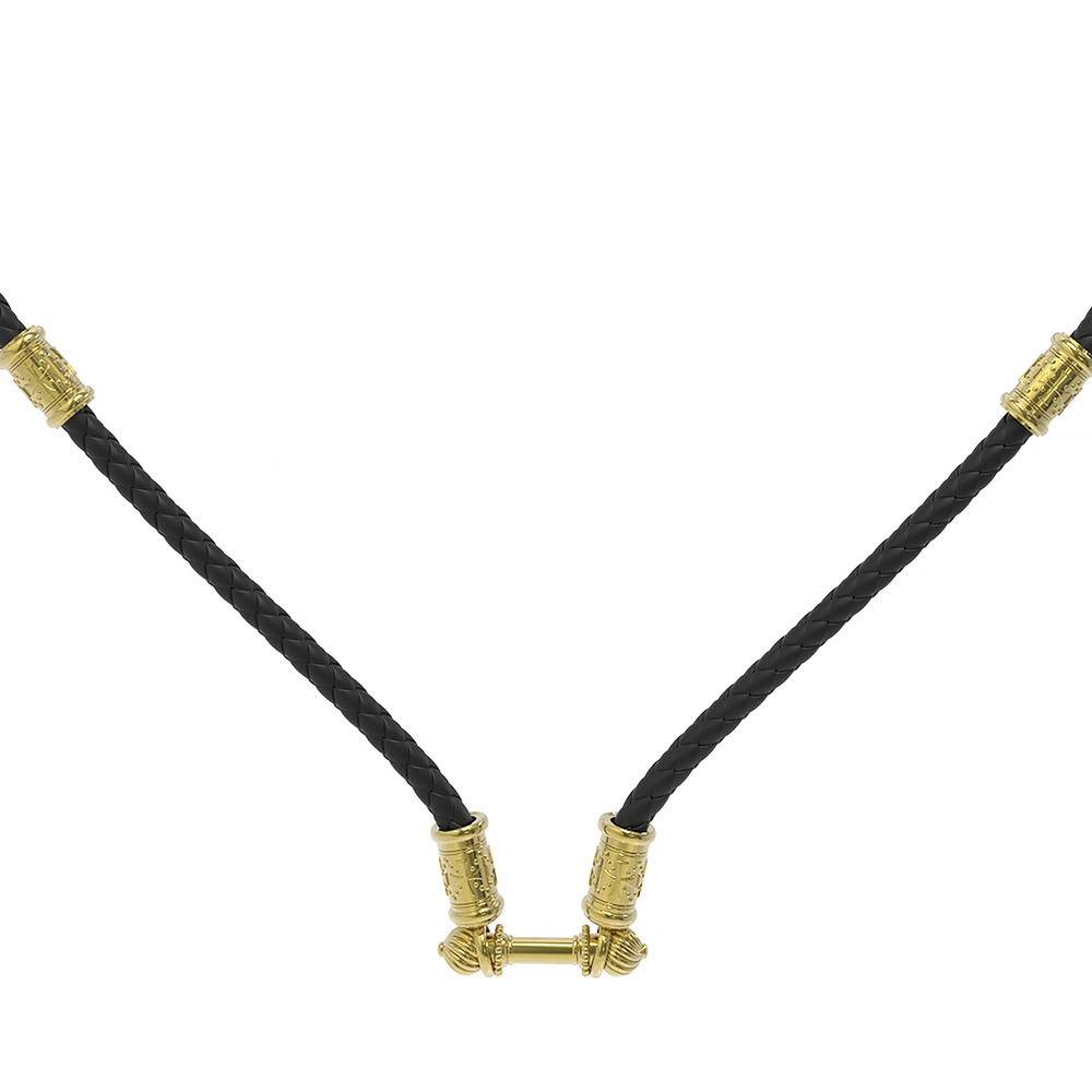 Цепь-шнурок кожа из лимонного золота 585 пробы c кожаным шнурком