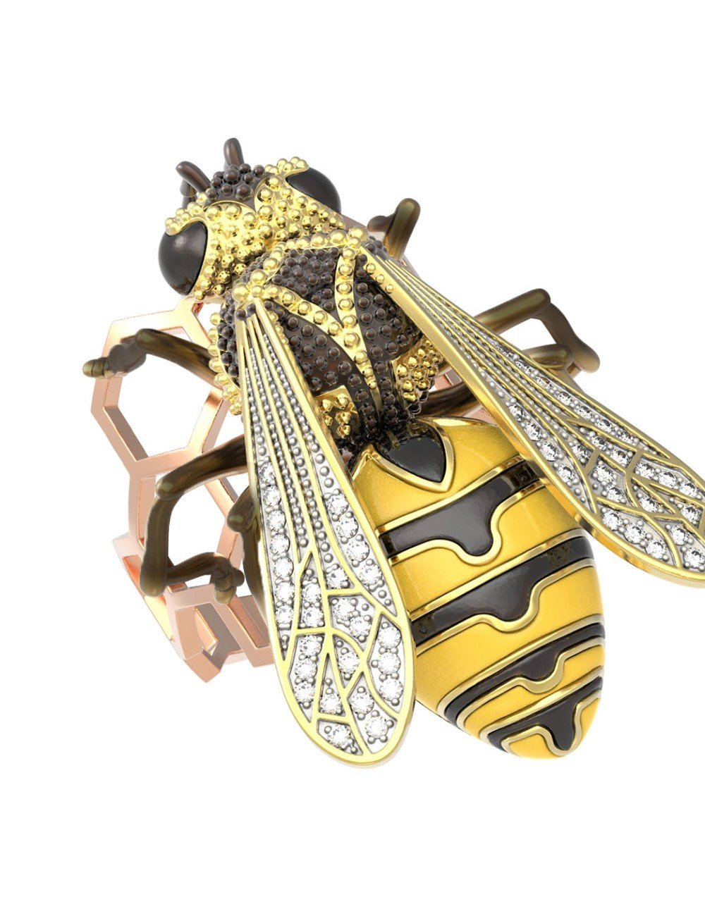 Кольцо из золота c эмалью и фианитом