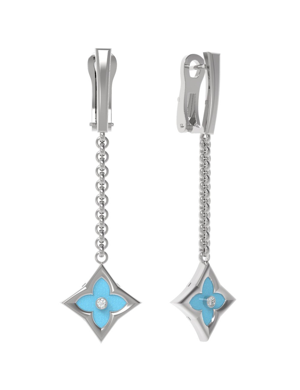 Серьги из белого золота c бриллиантами и бирюзой