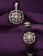 Браслет из белого золота c эмалью, бриллиантами, кожаным шнурком и ониксом