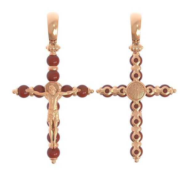 Крест из красного золота 585 пробы c кораллом