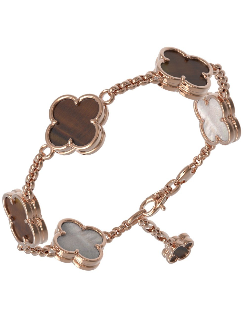 Браслет из золота c тигровым глазом и перламутром