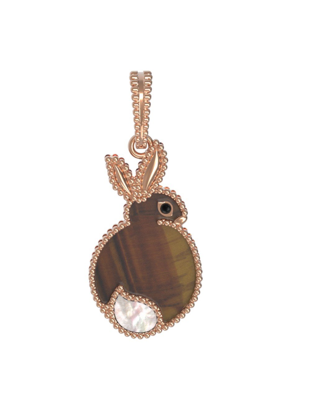 Подвеска из золота c эмалью, тигровым глазом и перламутром