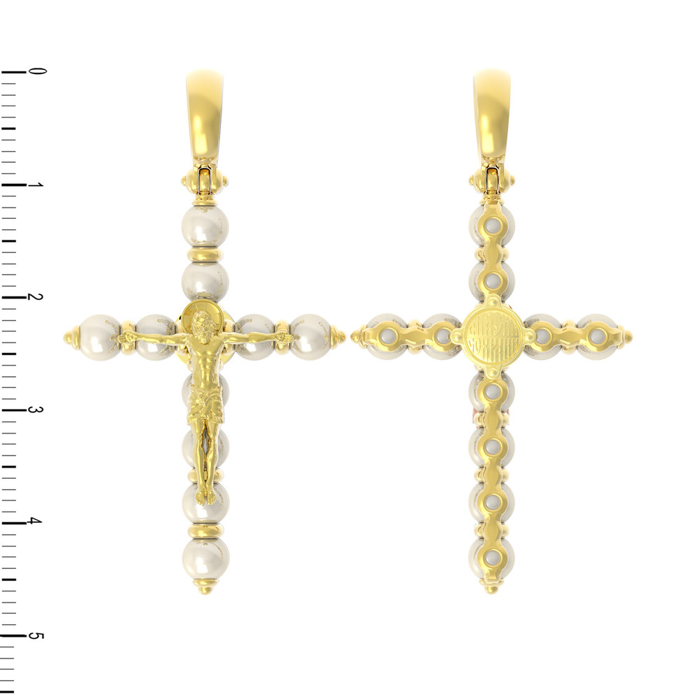 Крест из лимонного золота 585 пробы c жемчугом