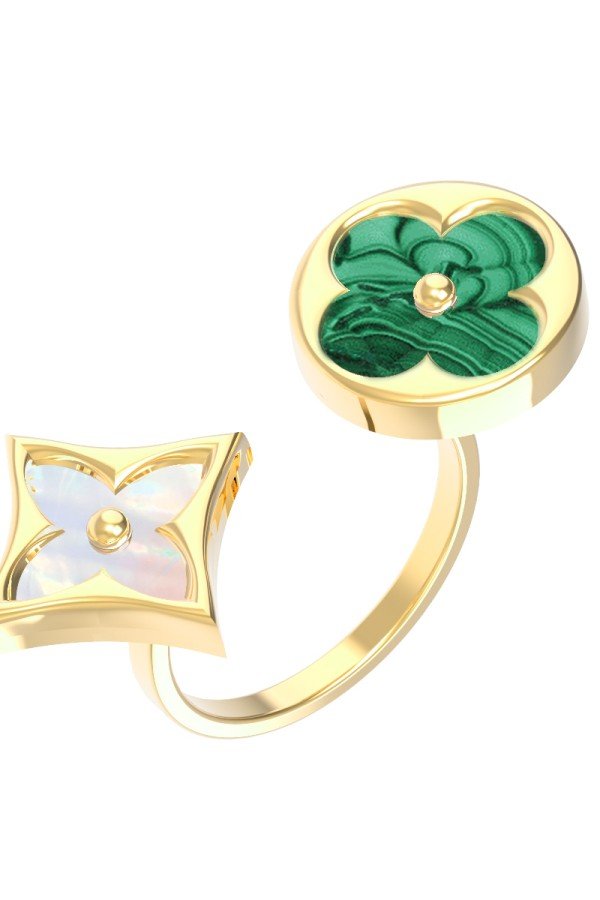 Кольцо из лимонного золота c малахитом и перламутром