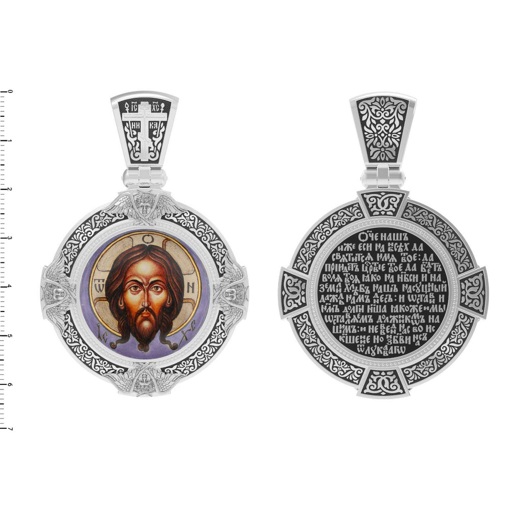 Нательная икона из белого золота 585 пробы c эмалью, иконописью и темперой