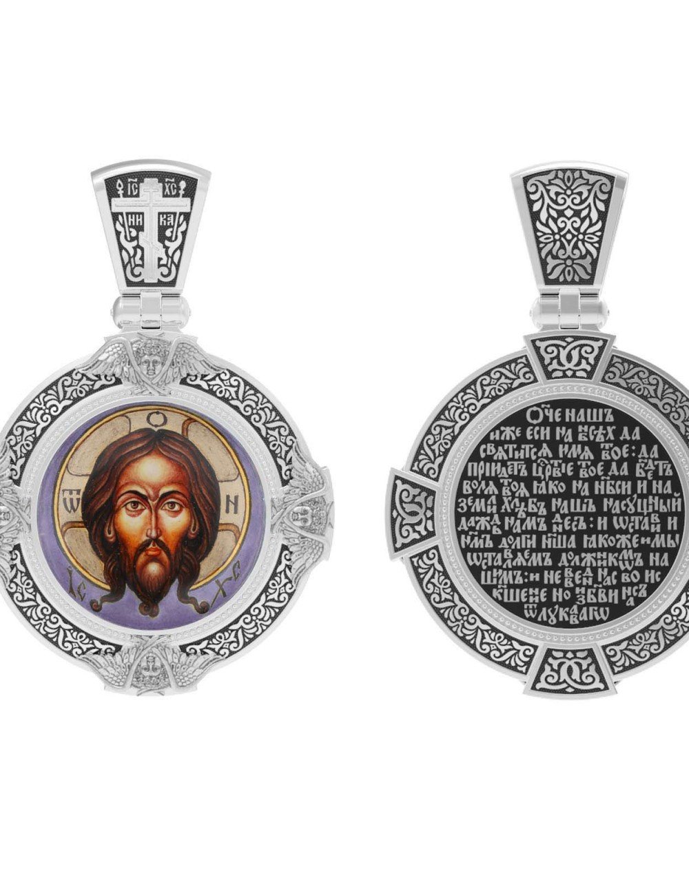 Образок из белого золота c эмалью и иконописью