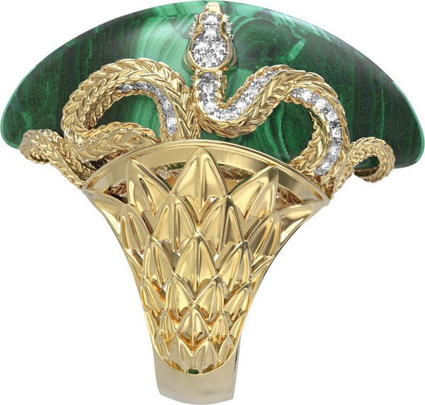 Кольцо из лимонного золота 585 пробы c бриллиантами и малахитом