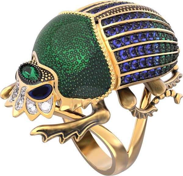 Кольцо из лимонного золота 585 пробы c эмалью, фианитом и турмалином