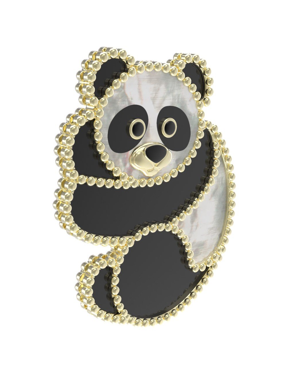 Брошь из лимонного золота c эмалью, ониксом и перламутром