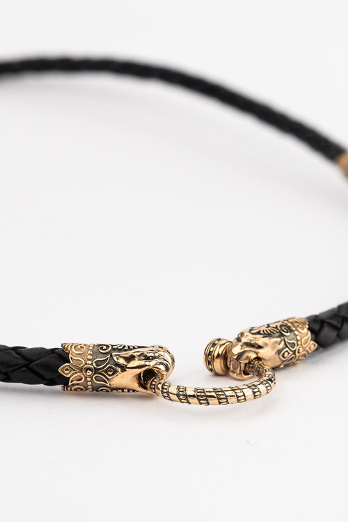 Цепь-шнурок кожа из красного золота 585 пробы c кожаным шнурком