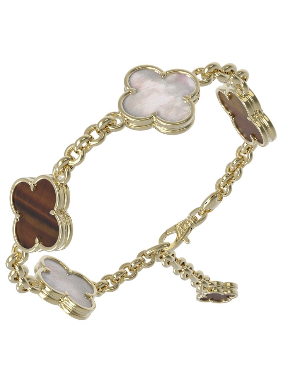Браслет из лимонного золота c тигровым глазом и перламутром
