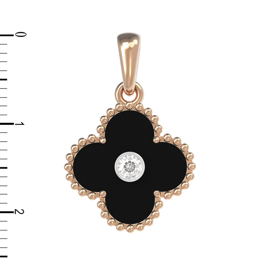Подвеска из красного золота 585 пробы c бриллиантами и ониксом