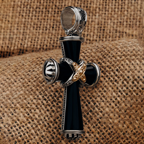 Крест из серебра 925 пробы и золота 750 пробы c ониксом и рубином