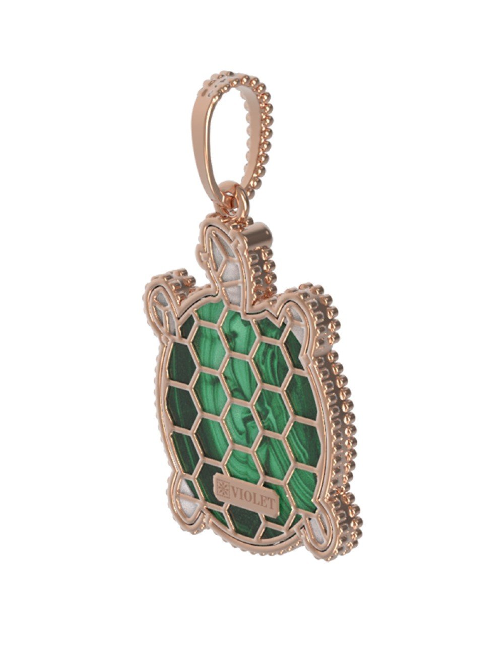 Подвеска из золота c эмалью, малахитом и перламутром