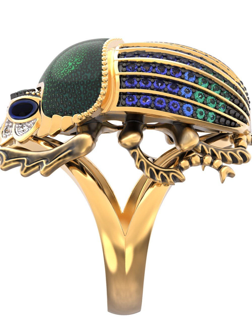 Кольцо из лимонного золота c эмалью, фианитом и турмалином