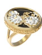 Кольцо из лимонного золота c ониксом и перламутром