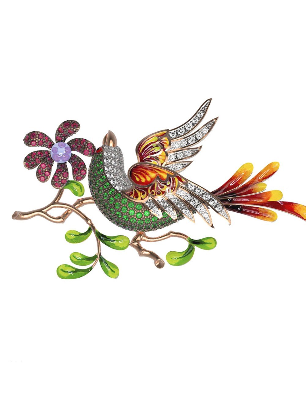 Брошь из золота c эмалью и фианитом