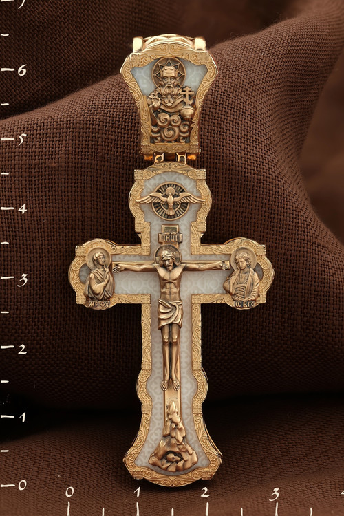 Крест из красного золота 585 пробы c бивнем мамонта