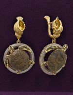 Серьги из лимонного золота 585 пробы c эмалью и железным деревом
