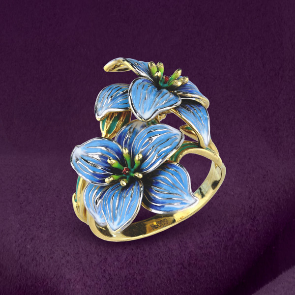 Кольцо из лимонного золота 585 пробы c эмалью