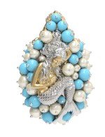 Подвеска из лимонного золота c жемчугом и бирюзой