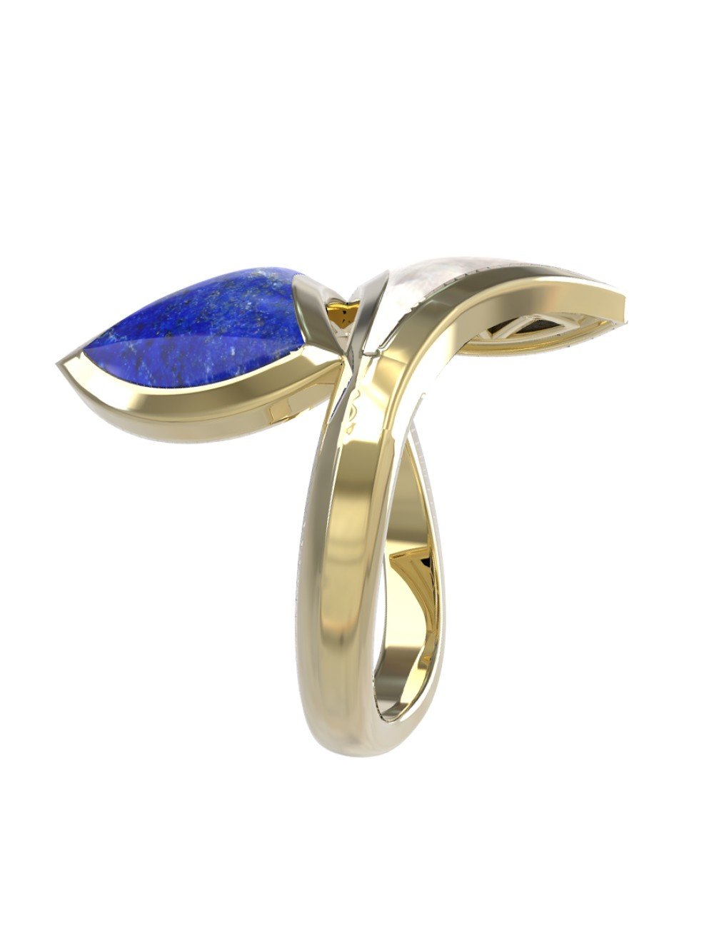 Кольцо из лимонного золота c лазуритом и перламутром