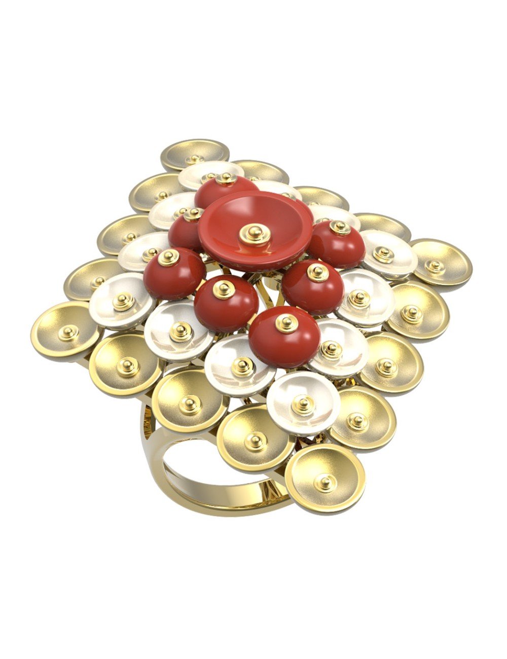 Кольцо из лимонного золота c агатом и перламутром