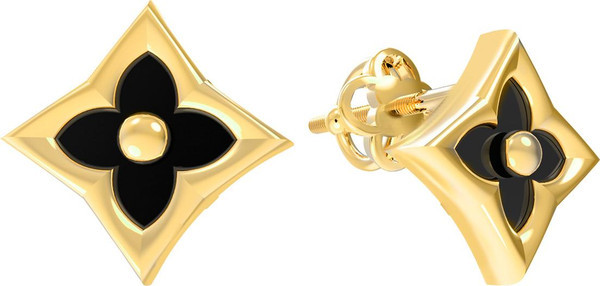 Серьги из лимонного золота 585 пробы c ониксом