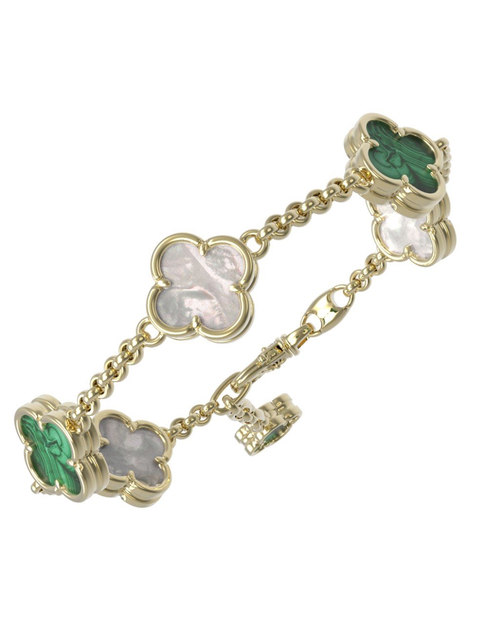 Браслет из лимонного золота c малахитом и перламутром