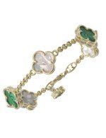 Браслет из лимонного золота c малахитом и перламутром