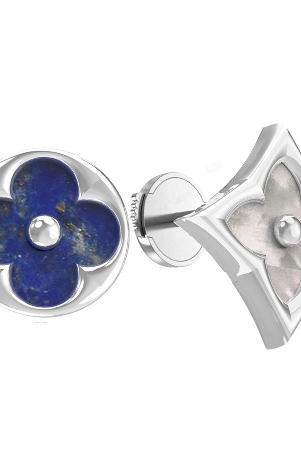 Серьги из белого золота c лазуритом и перламутром