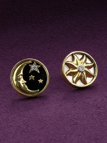 Серьги из лимонного золота 585 пробы c бриллиантами, ониксом и перламутром