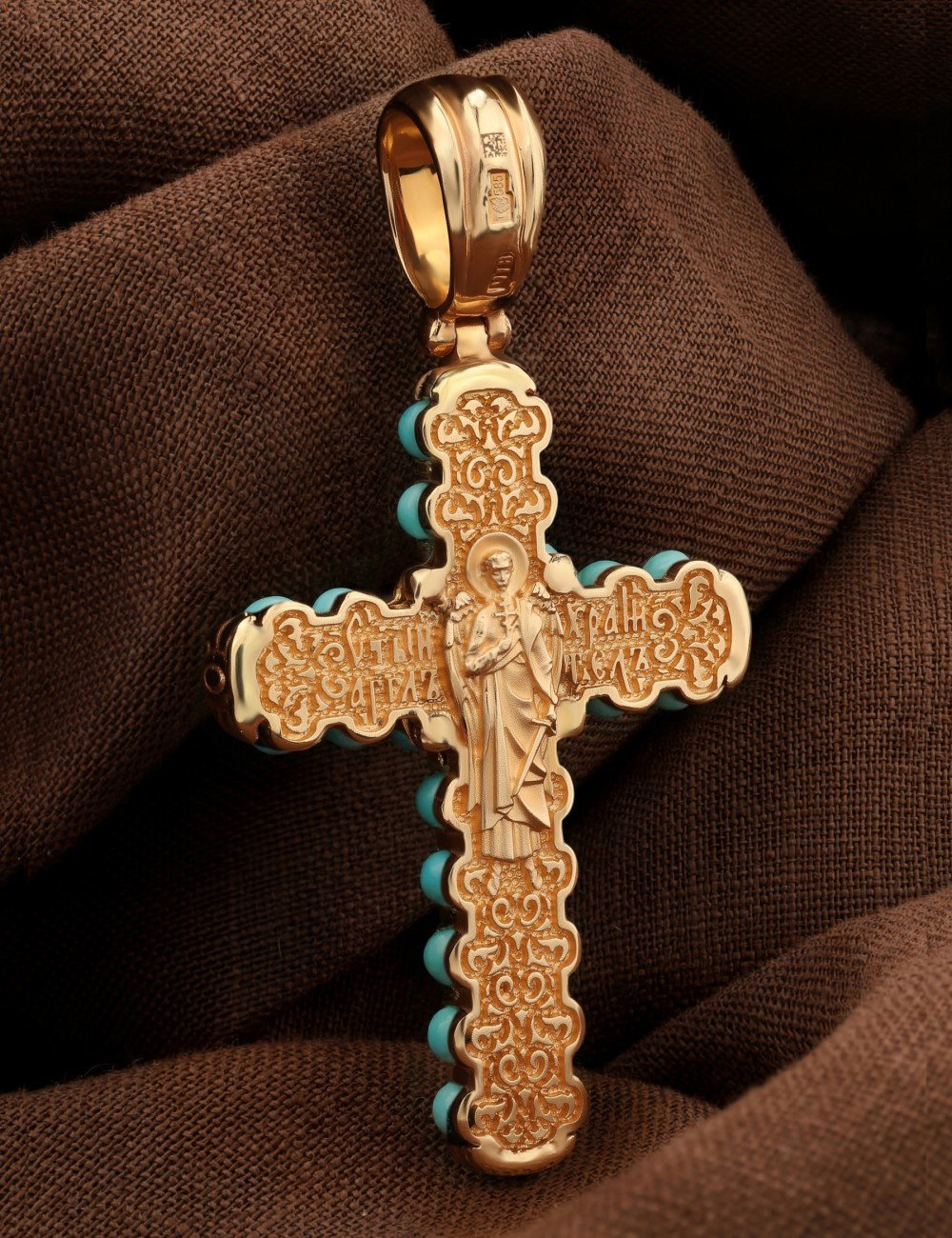 Крест из золота c бирюзой