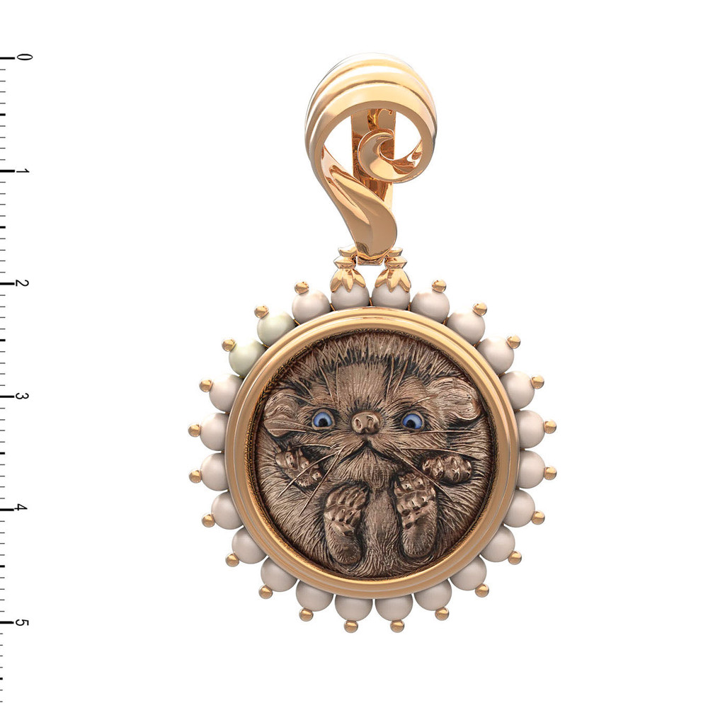 Подвеска из красного золота 585 пробы c эмалью и жемчугом