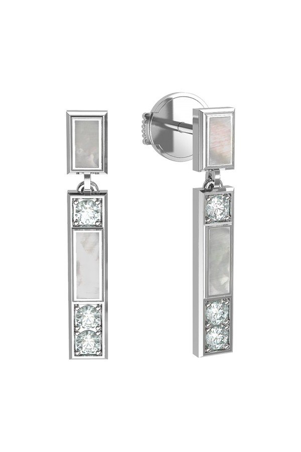 Серьги из белого золота c бриллиантами и перламутром