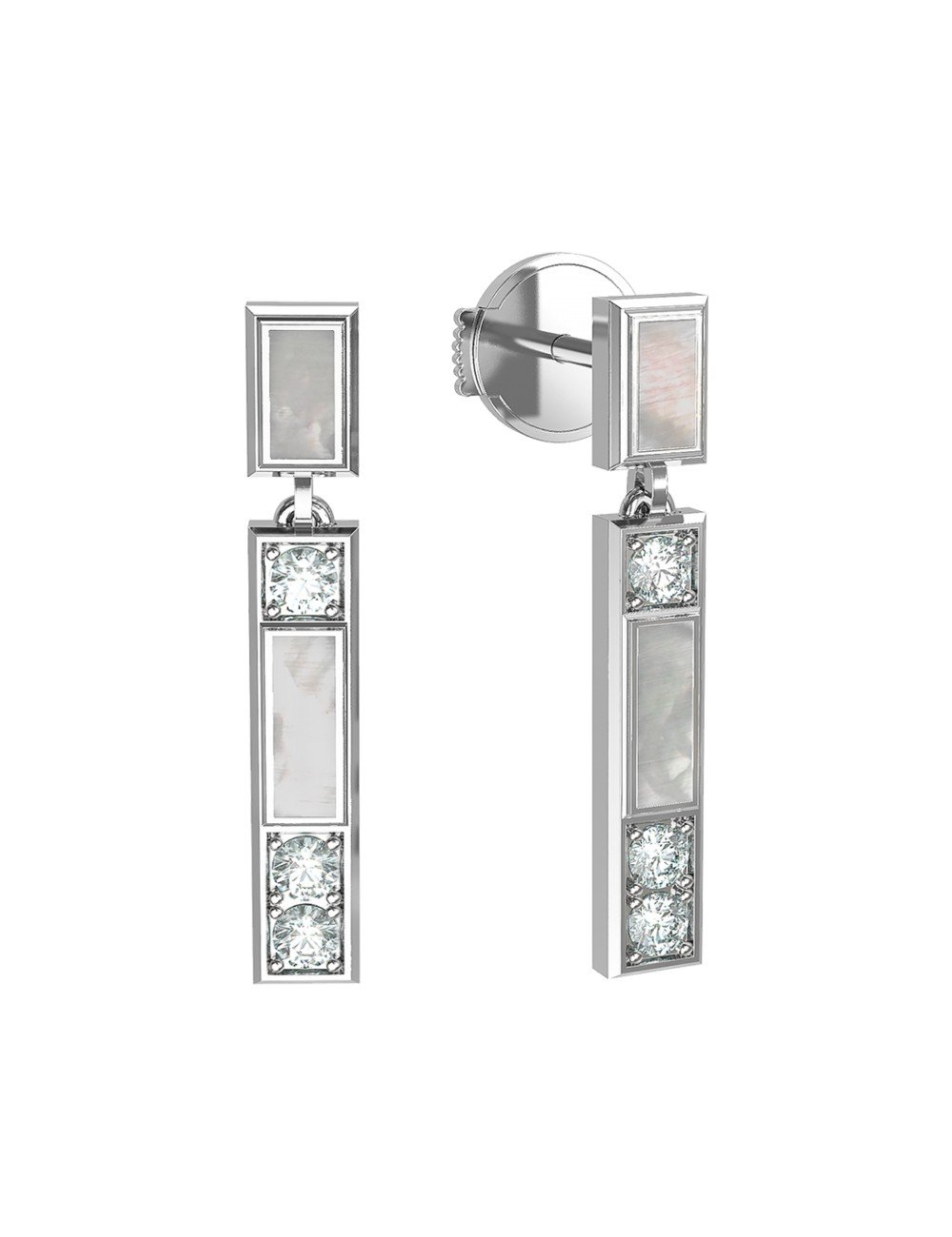 Серьги из белого золота c бриллиантами и перламутром