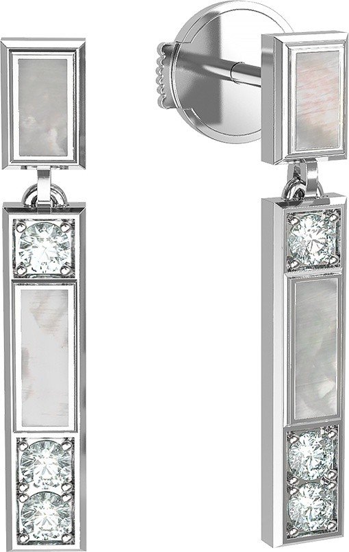 Серьги из белого золота c бриллиантами и перламутром