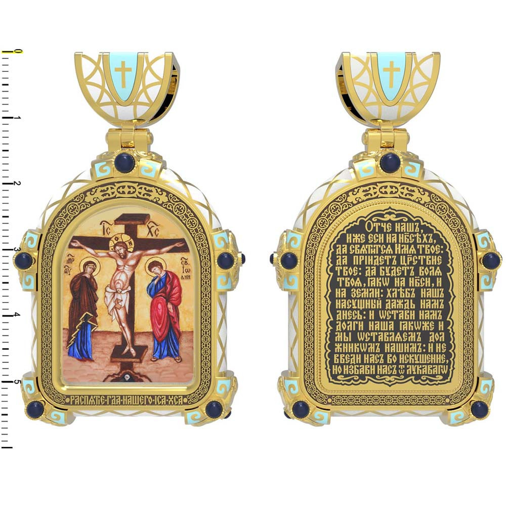 Нательная икона из лимонного золота 585 пробы c эмалью, иконописью и темперой