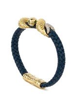 Браслет из лимонного золота c бриллиантами, изумрудом и кожаным шнурком