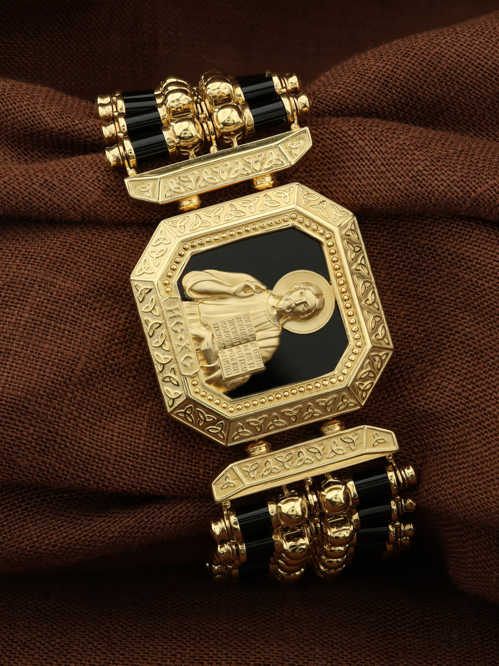 Браслет из лимонного золота 585 пробы c эмалью и ониксом