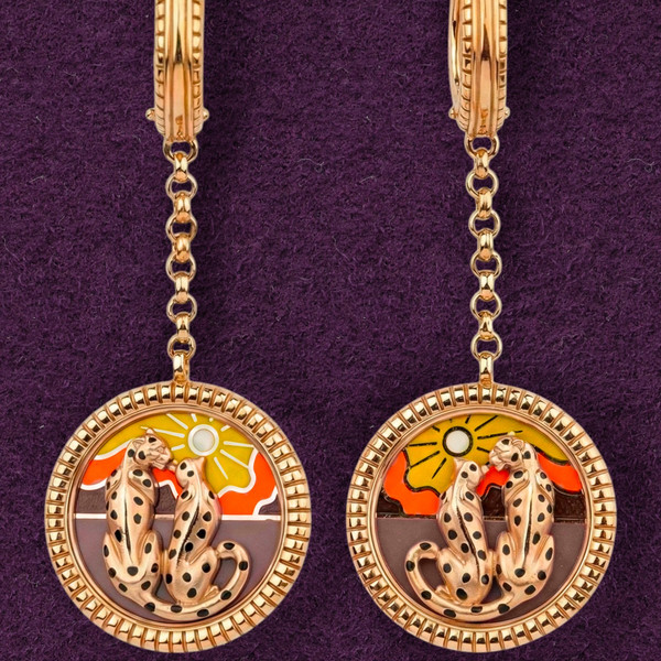 Серьги из красного золота 585 пробы c эмалью