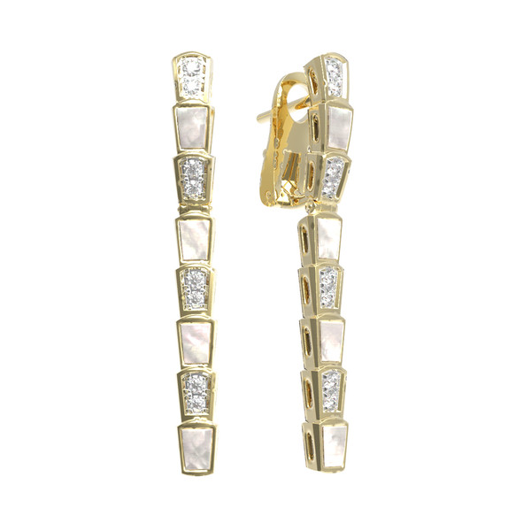 Серьги из лимонного золота 585 пробы c бриллиантами и перламутром