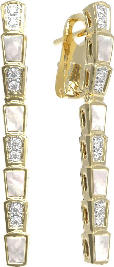 Серьги из лимонного золота 585 пробы c бриллиантами и перламутром