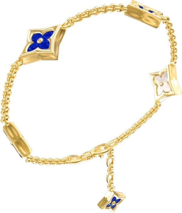 Браслет из лимонного золота c лазуритом и перламутром