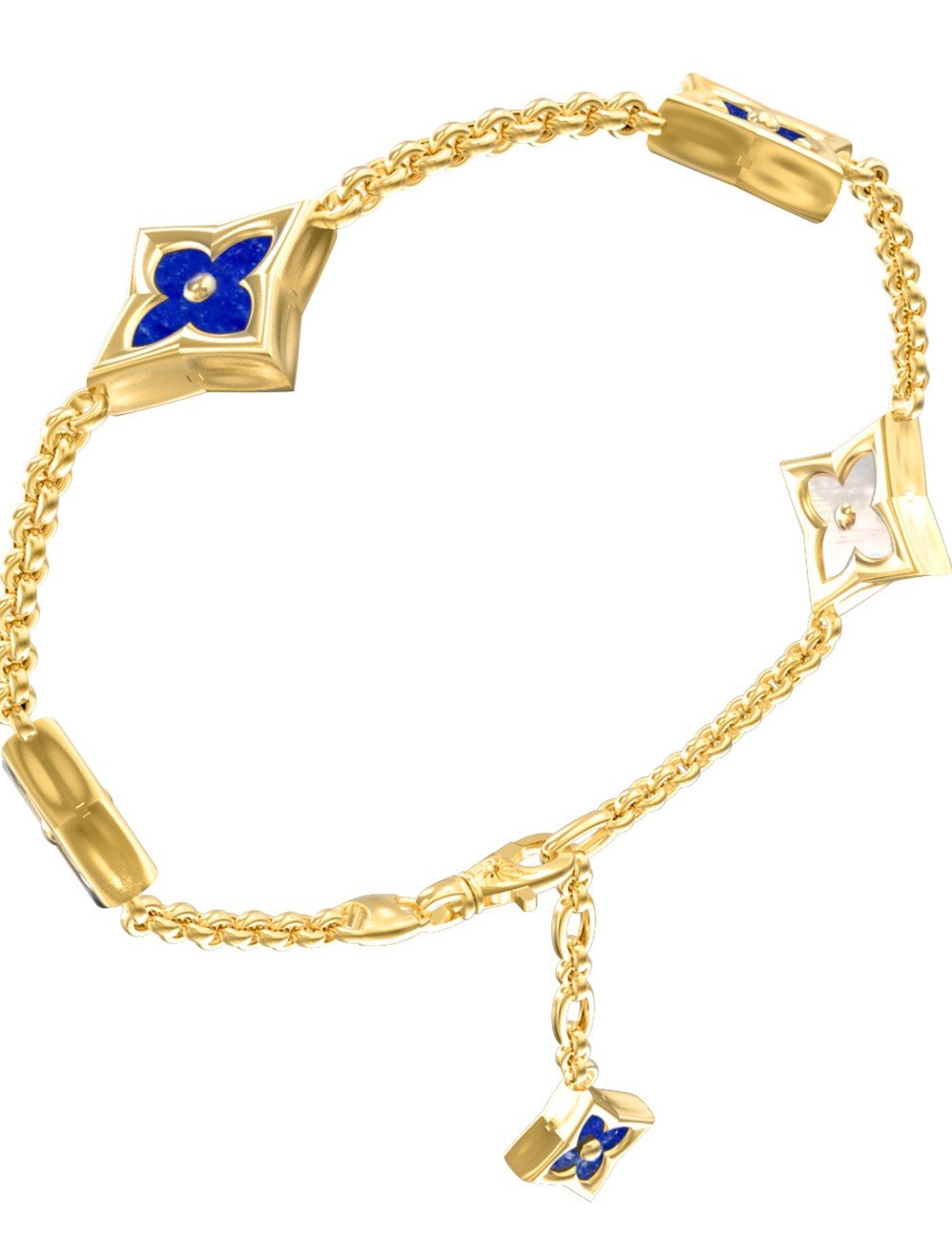 Браслет из лимонного золота c лазуритом и перламутром