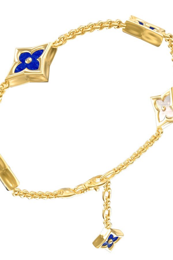 Браслет из лимонного золота c лазуритом и перламутром