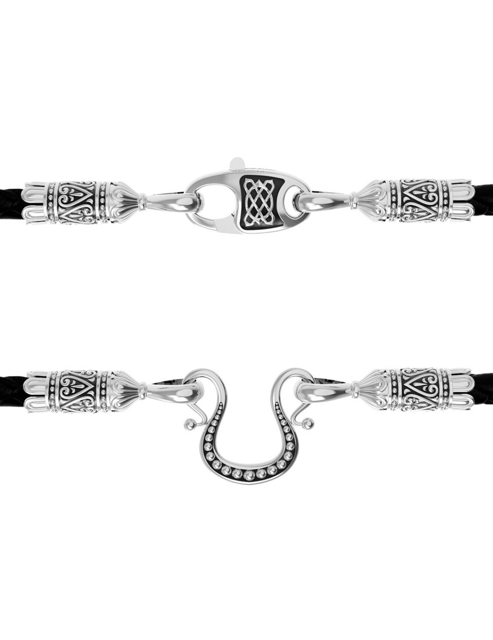 Гайтан из белого золота c кожаным шнурком