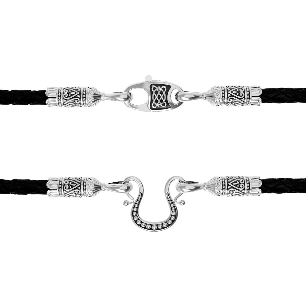 Цепь-шнурок кожа из белого золота 585 пробы c кожаным шнурком