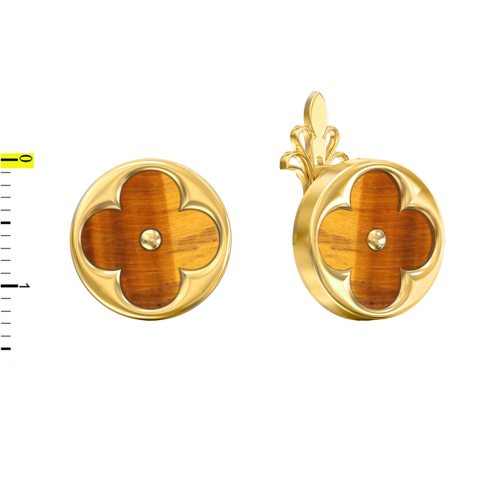 Серьги из лимонного золота 585 пробы c тигровым глазом